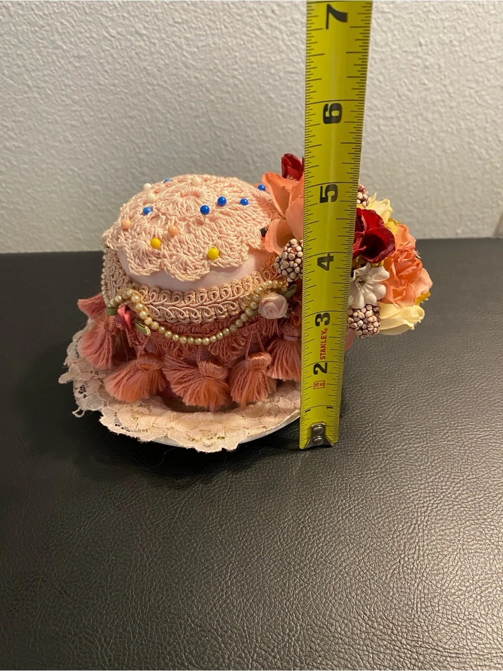 Vintage pin cushion with decorative Trim